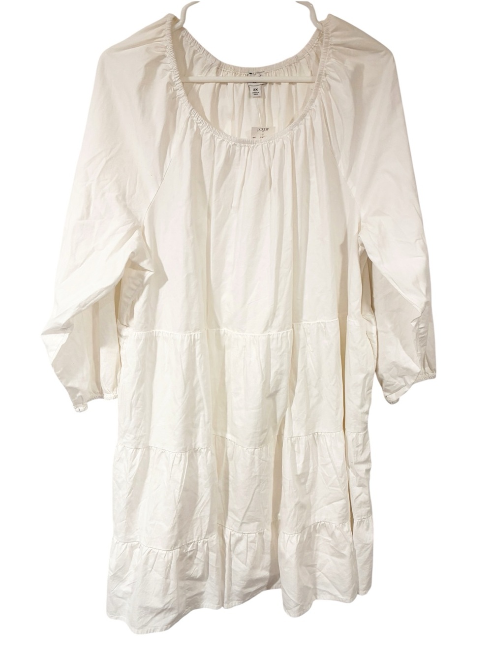 J Crew Cotton-blend Poplin Raglan Tiered Mini Dress White Plus Size 2X NEW